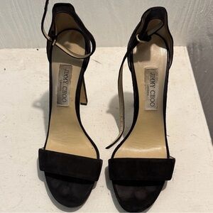 Jimmy Choo Black Suede Open-Toe Ankle-Strap Heels